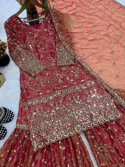 Designer Party Wear Look Top , Sharara Plazzo and Dupatta single available wholesale