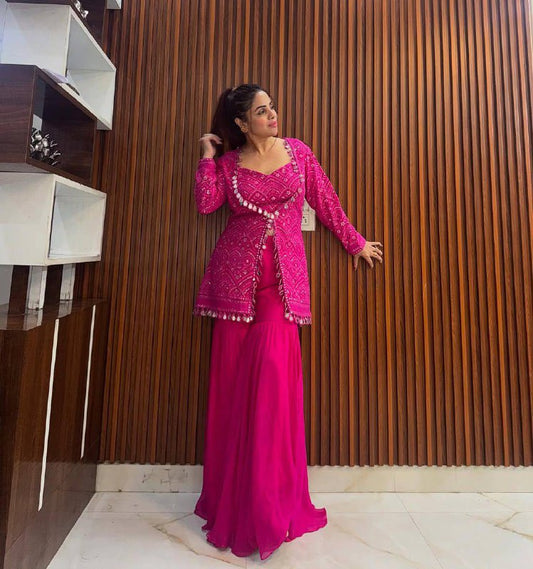 ENHANCE THE BEAUTY OF YOUR WARDROBE WITH THIS NEWLY LAUNCHED _INDOWESTERN SHARARA-SET single available wholesale