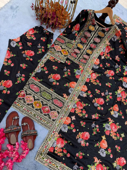 Đěsigner Party Wear Look Pur Chinon Silk Top Bottom & Dupatta Set  single available wholesale