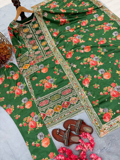 Đěsigner Party Wear Look Pur Chinon Silk Top Bottom & Dupatta Set  single available wholesale