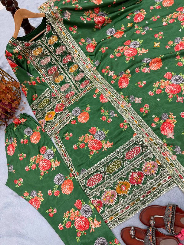 Đěsigner Party Wear Look Pur Chinon Silk Top Bottom & Dupatta Set  single available wholesale
