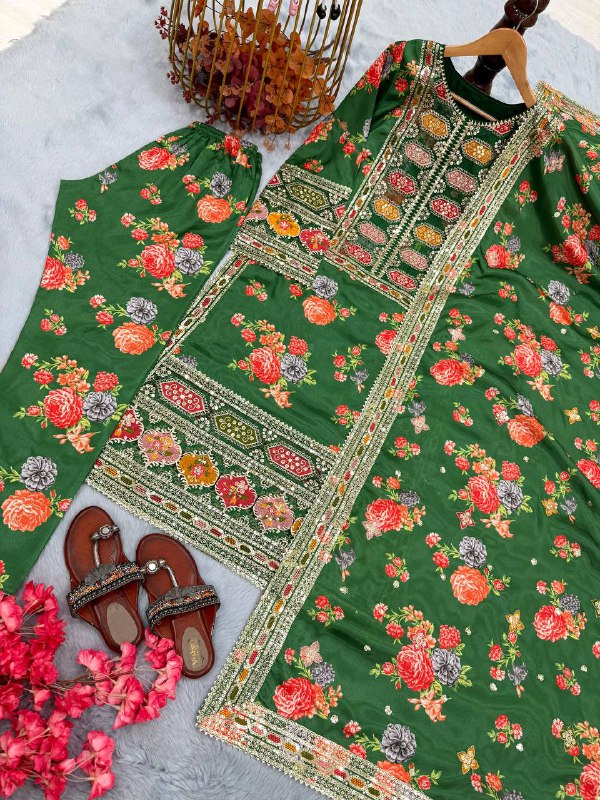 Đěsigner Party Wear Look Pur Chinon Silk Top Bottom & Dupatta Set  single available wholesale