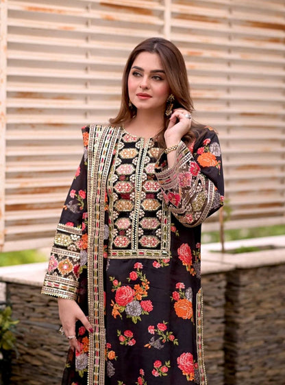 Đěsigner Party Wear Look Pur Chinon Silk Top Bottom & Dupatta Set  single available wholesale