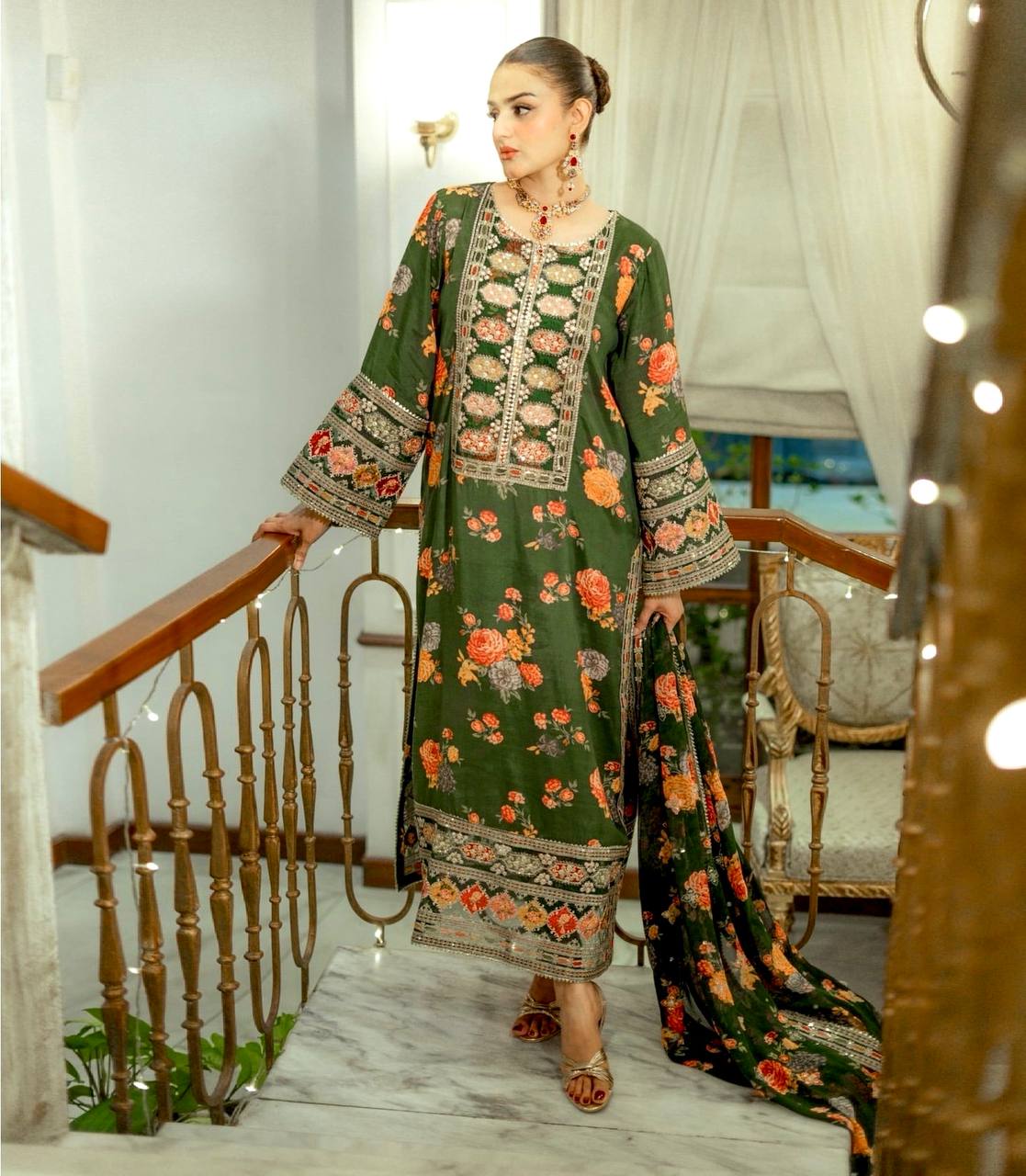 Đěsigner Party Wear Look Pur Chinon Silk Top Bottom & Dupatta Set  single available wholesale