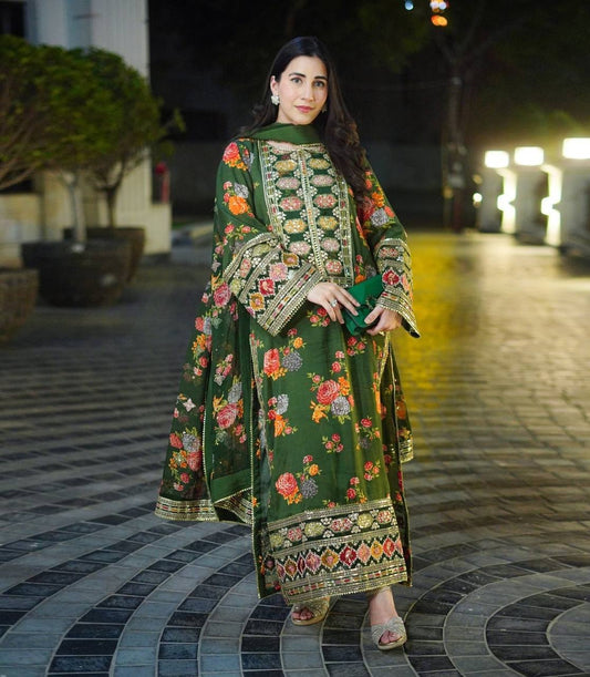 Đěsigner Party Wear Look Pur Chinon Silk Top Bottom & Dupatta Set  single available wholesale