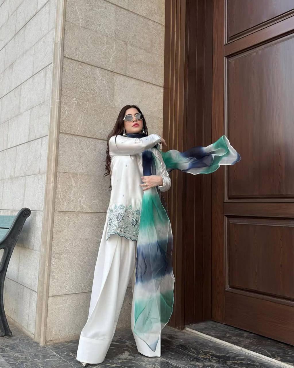 DESIGNER WEAR EXCLUSIVE FARSI SALWAR SUIT IN ROMAN SILK FABRIC TOP AND SALWAR WITH DUPATTA
