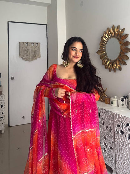 GOWN WITH  FAUX GEORGETTE FABRIC WITH PRINTED WORK WITH STITCHED PANT AND  DUPATTA single available wholesale