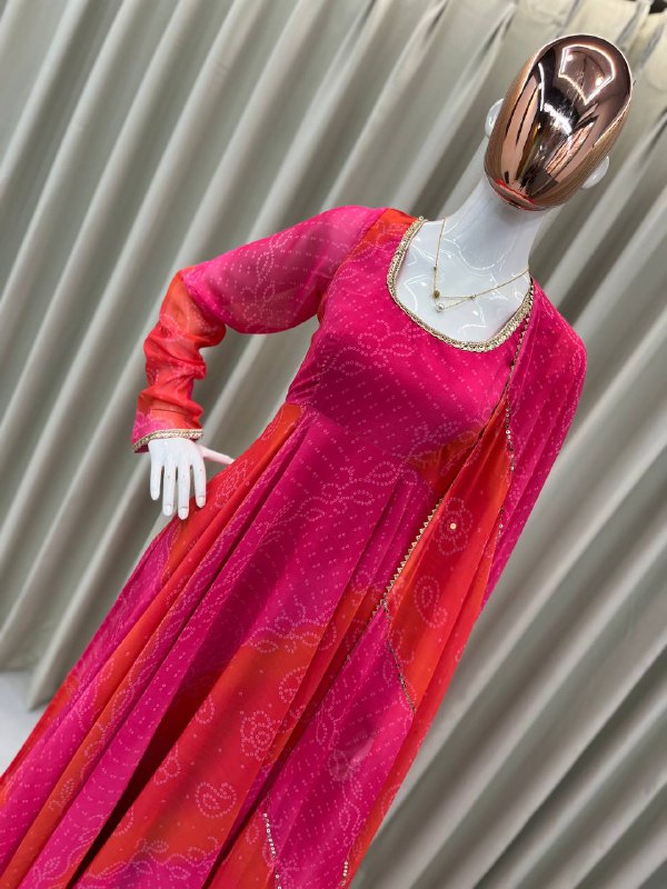 GOWN WITH  FAUX GEORGETTE FABRIC WITH PRINTED WORK WITH STITCHED PANT AND  DUPATTA single available wholesale