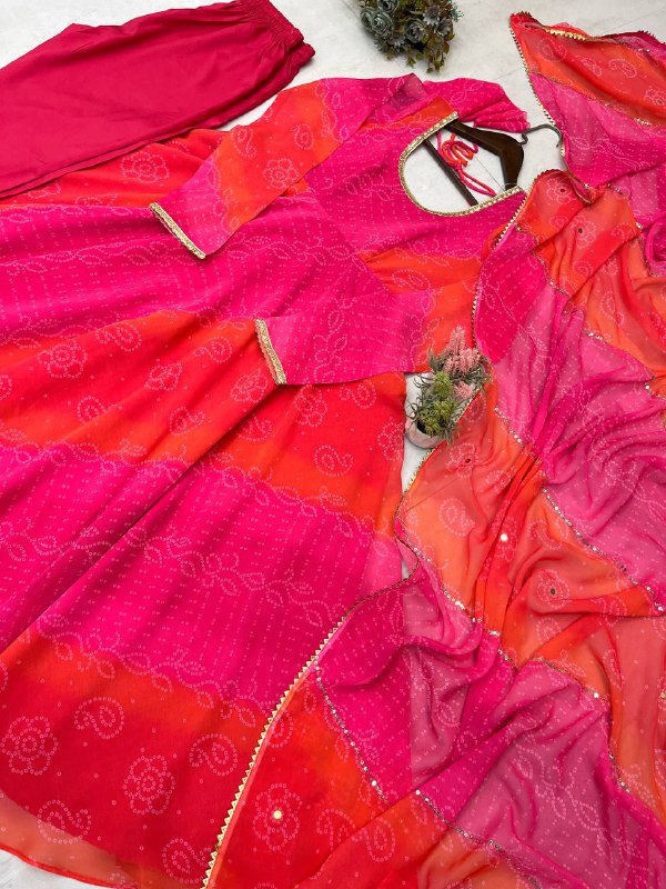 GOWN WITH  FAUX GEORGETTE FABRIC WITH PRINTED WORK WITH STITCHED PANT AND  DUPATTA single available wholesale