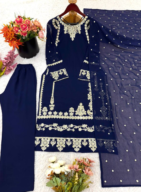 Elegant Embroidered Sequence Work Designer Three Piece Set single available wholesale