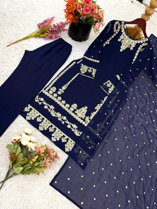 Elegant Embroidered Sequence Work Designer Three Piece Set single available wholesale