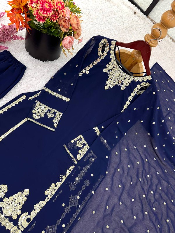 Elegant Embroidered Sequence Work Designer Three Piece Set single available wholesale