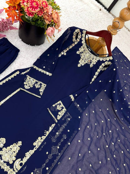 Elegant Embroidered Sequence Work Designer Three Piece Set single available wholesale