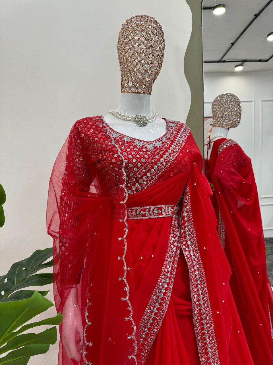 Fall in love with this stunning saree in an eye-catching shade, crafted with finesse and rich detailing. A perfect blend of grace and glam For *Karwa Chauth single available wholesale