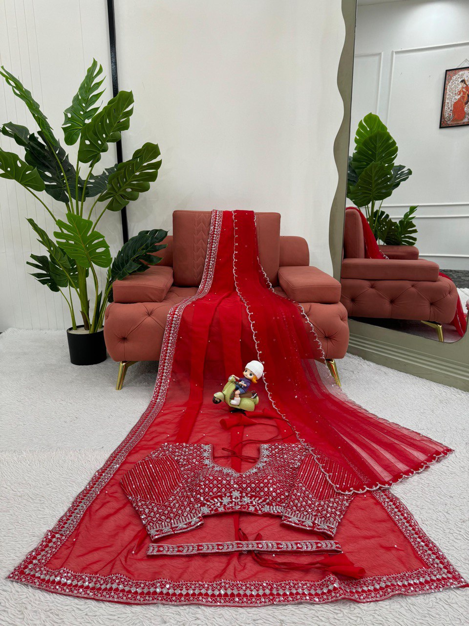 Fall in love with this stunning saree in an eye-catching shade, crafted with finesse and rich detailing. A perfect blend of grace and glam For *Karwa Chauth single available wholesale