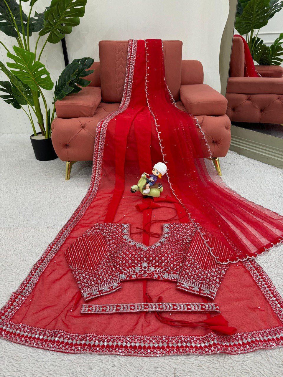 Fall in love with this stunning saree in an eye-catching shade, crafted with finesse and rich detailing. A perfect blend of grace and glam For *Karwa Chauth single available wholesale