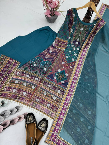 DESIGNER HEAVY FUAX GEORGETTE DIGITAL PRINT HAND WORK FANCY SALWAR SUIT