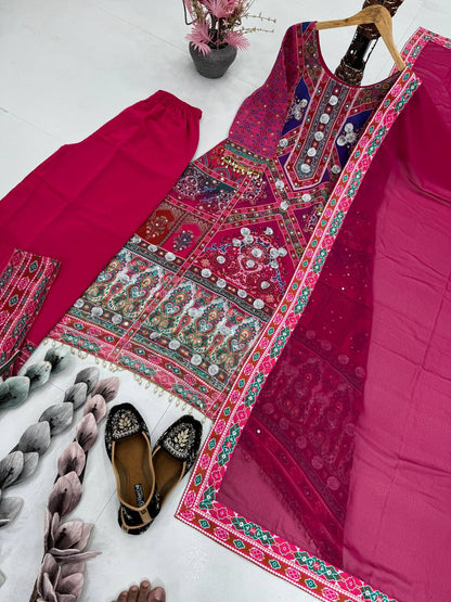 DESIGNER HEAVY FUAX GEORGETTE DIGITAL PRINT HAND WORK FANCY SALWAR SUIT