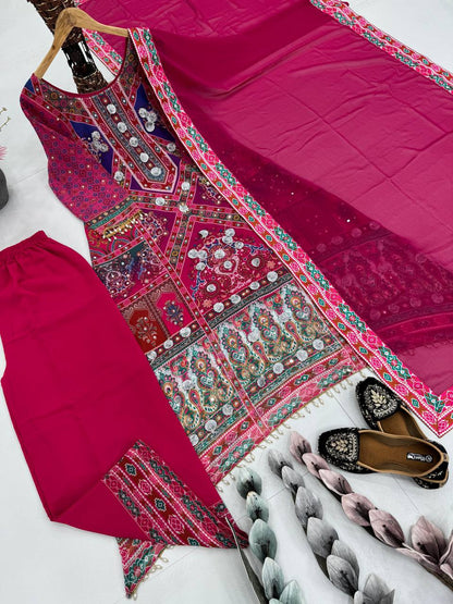 DESIGNER HEAVY FUAX GEORGETTE DIGITAL PRINT HAND WORK FANCY SALWAR SUIT