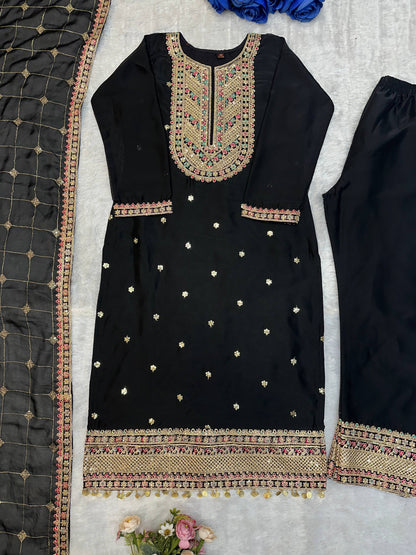 ĐĚSIGNER PARTY WEAR TOP AND PANT WITH FANCY DUPPATA AND EMBROIDERY WORK single available wholesale