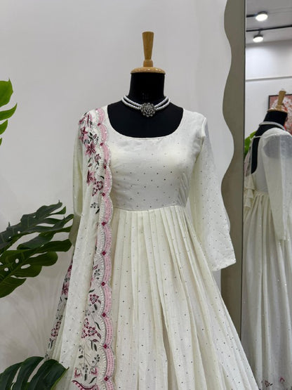 chinon silk gown  thread with Sequnce with mukesh work