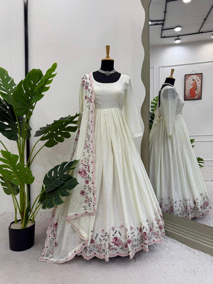 chinon silk gown  thread with Sequnce with mukesh work