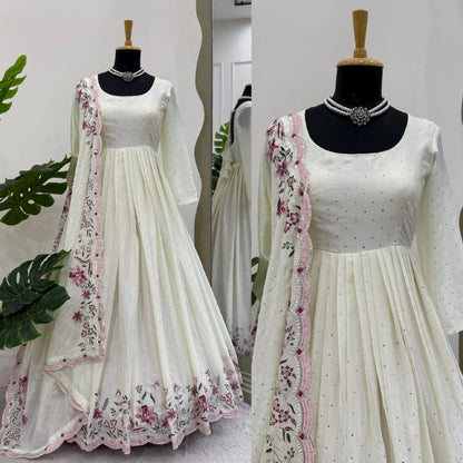chinon silk gown  thread with Sequnce with mukesh work
