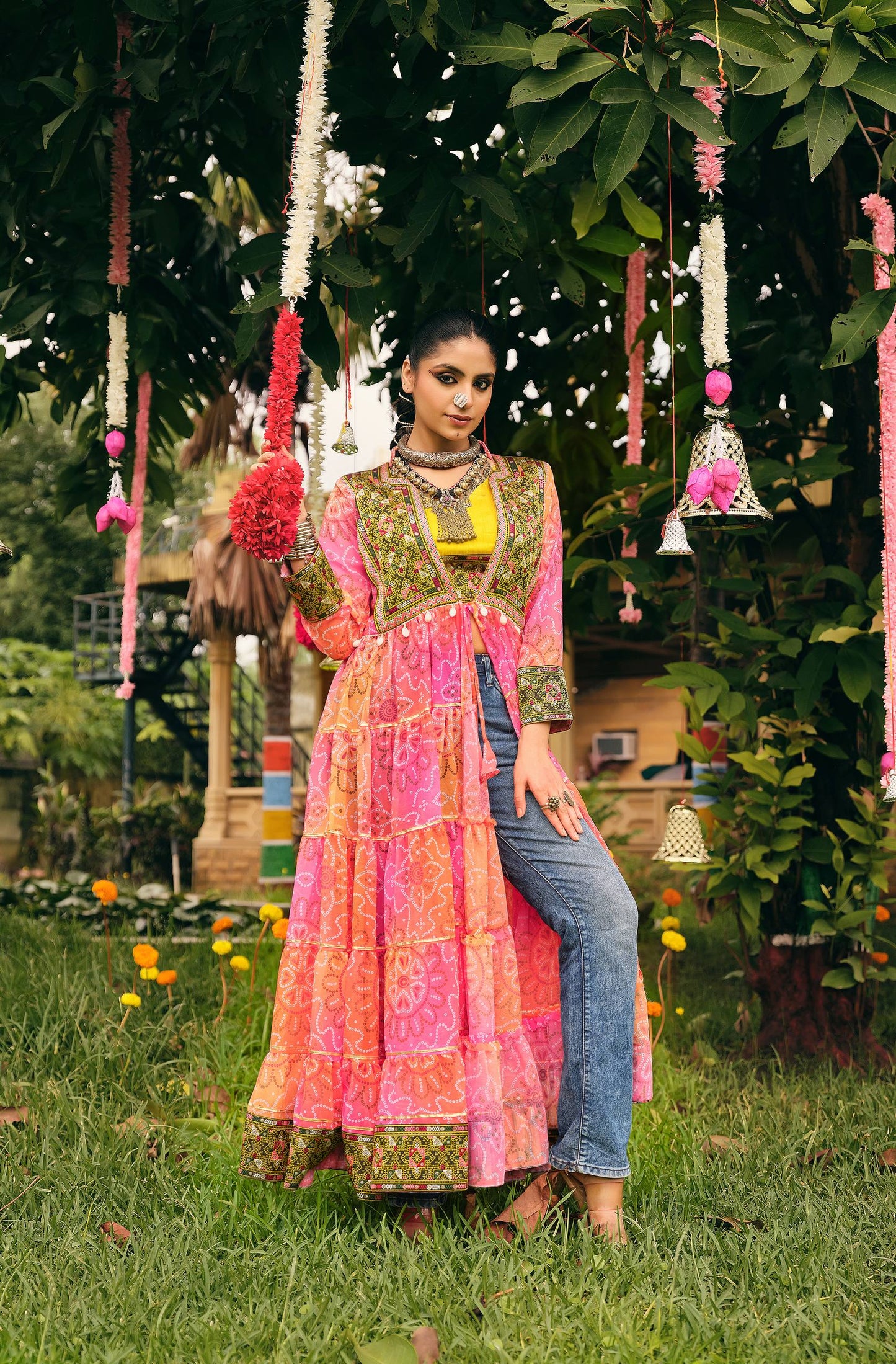 *NAVRATRI SPECIAL INDO-WESTERN SHRUG AND BLOUSE