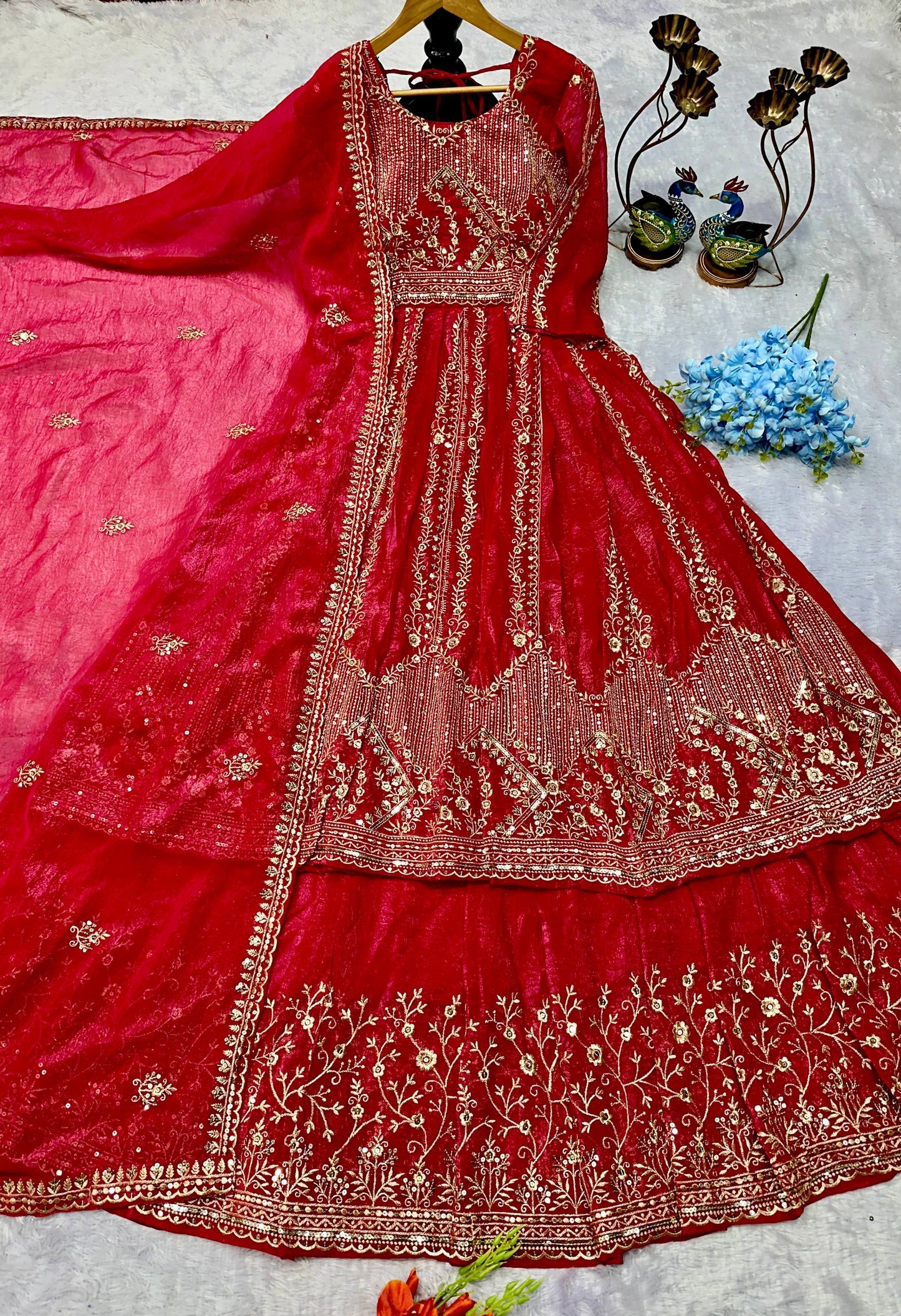 NEW ĐĚSIGNER PARTY WEAR LOOK  GOWN WITH LAHENGHA AND EMBROIDERY  WORK single available wholesale