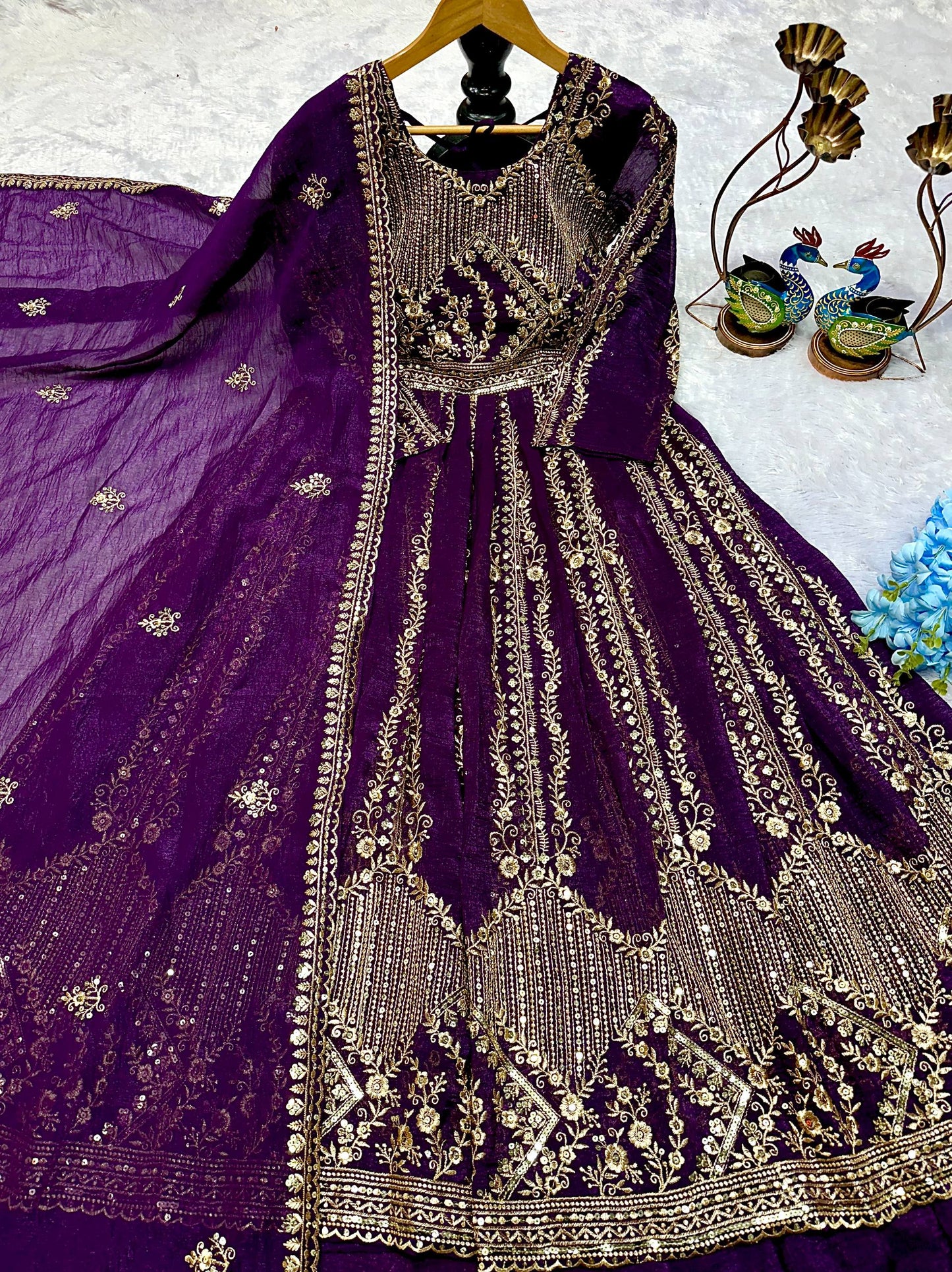 NEW ĐĚSIGNER PARTY WEAR LOOK  GOWN WITH LAHENGHA AND EMBROIDERY  WORK single available wholesale