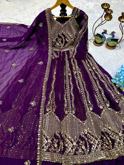NEW ĐĚSIGNER PARTY WEAR LOOK  GOWN WITH LAHENGHA AND EMBROIDERY  WORK single available wholesale