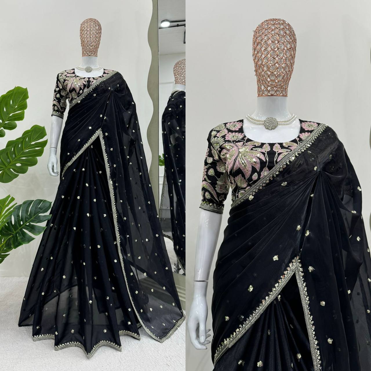 Designer Saree on Jimmy chu Febric with Thred & Sequnce work