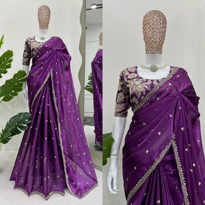 Designer Saree on Jimmy chu Febric with Thred & Sequnce work