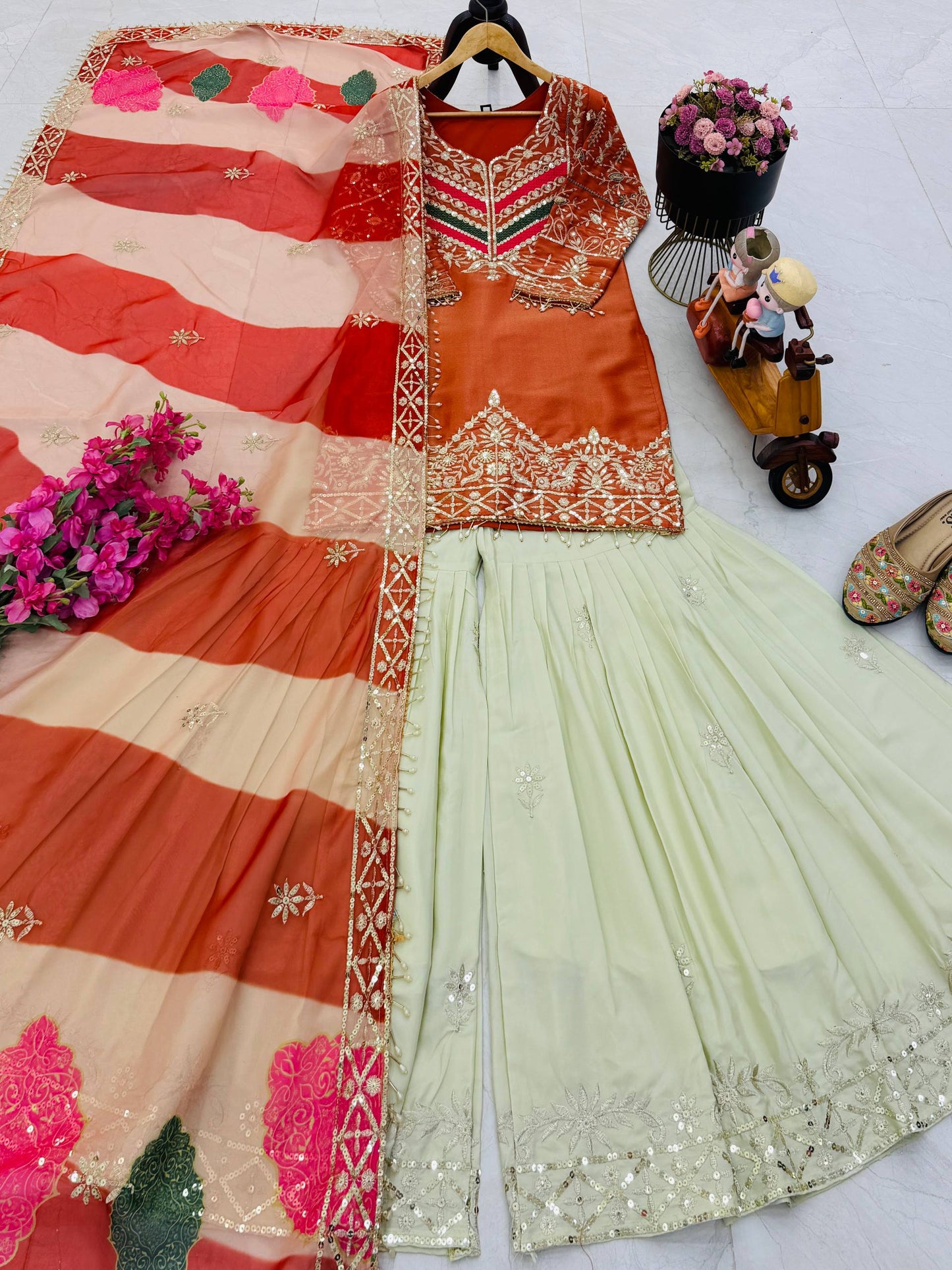 Designer Embroidered Top Plazzo Dupatta Set Collection