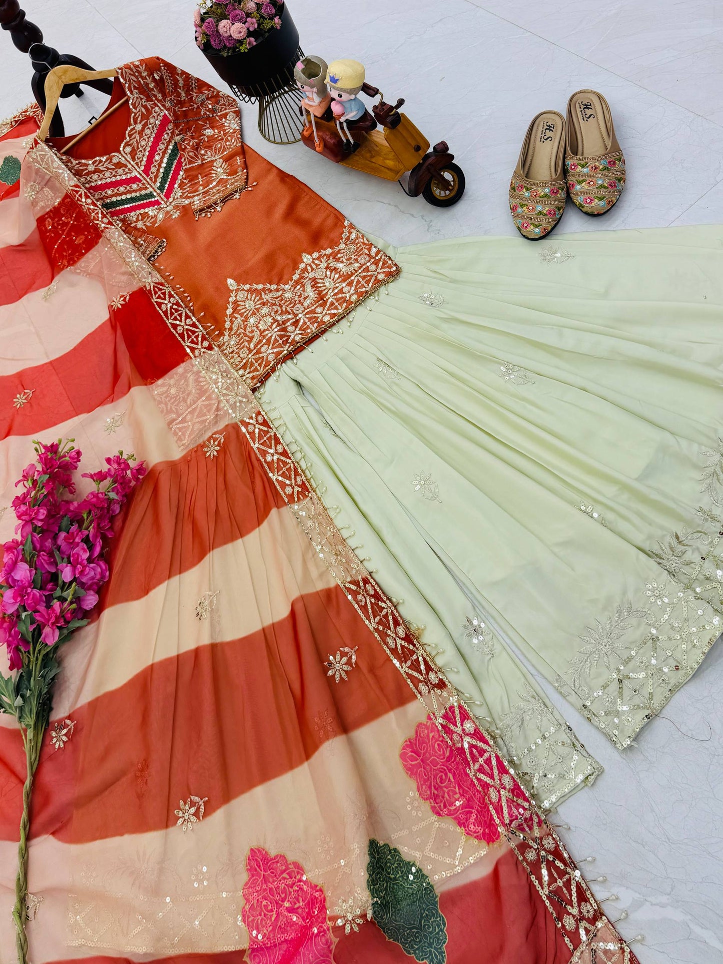Designer Embroidered Top Plazzo Dupatta Set Collection