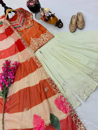 Designer Embroidered Top Plazzo Dupatta Set Collection
