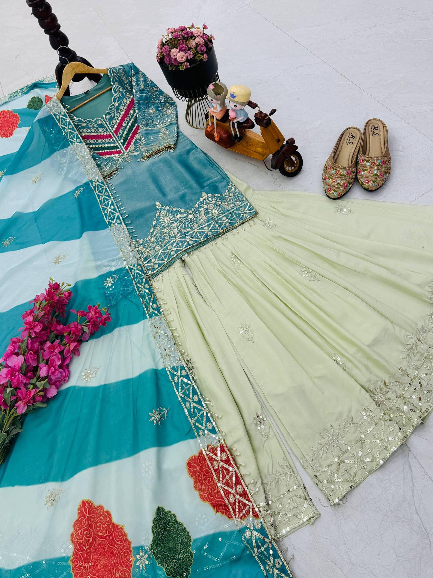 Designer Embroidered Top Plazzo Dupatta Set Collection