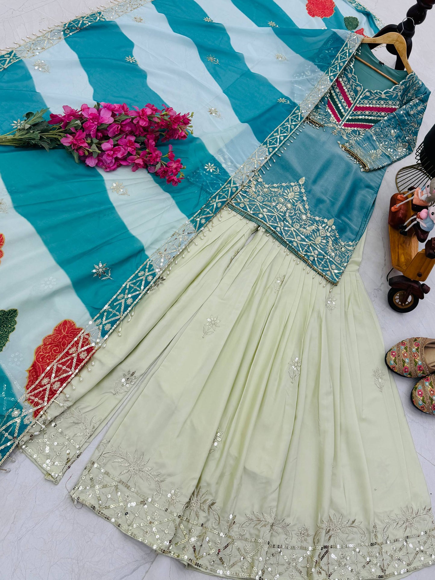 Designer Embroidered Top Plazzo Dupatta Set Collection