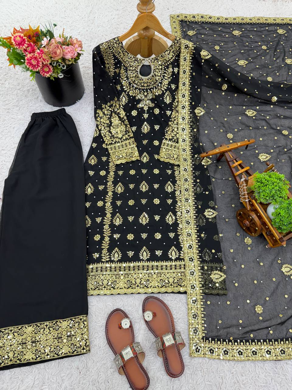 New Designer Party Wear Look Top-Plazzo and Dupatta With Heavy Embroidery Work