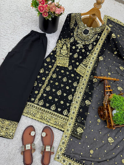 New Designer Party Wear Look Top-Plazzo and Dupatta With Heavy Embroidery Work