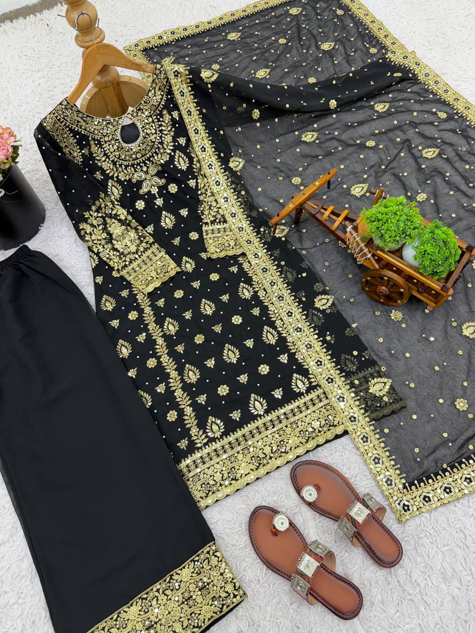 New Designer Party Wear Look Top-Plazzo and Dupatta With Heavy Embroidery Work