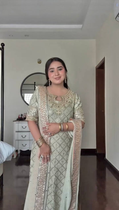 NEW READY TO WEAR DESIGN HEAVY EMBROIDERY AND SEQUENCE WORK TOP - PENT WITH  DUPATTA