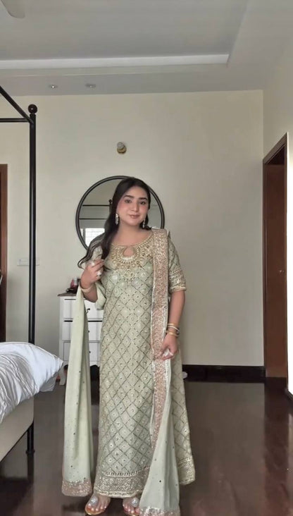 NEW READY TO WEAR DESIGN HEAVY EMBROIDERY AND SEQUENCE WORK TOP - PENT WITH  DUPATTA