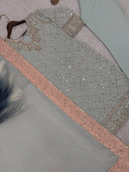 NEW READY TO WEAR DESIGN HEAVY EMBROIDERY AND SEQUENCE WORK TOP - PENT WITH  DUPATTA