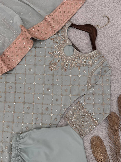 NEW READY TO WEAR DESIGN HEAVY EMBROIDERY AND SEQUENCE WORK TOP - PENT WITH  DUPATTA