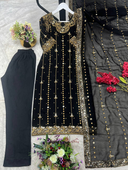 New Premium Collection With Embroidery And Sequence Worked Top-Bottom And Dupatta Set Fully Stitched Ready To Wear