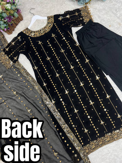 New Premium Collection With Embroidery And Sequence Worked Top-Bottom And Dupatta Set Fully Stitched Ready To Wear