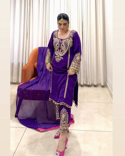 DESIGNER PARTY WEAR HEAVY EMBROIDERY SEQUENCE WORK 3 PIS SUIT SET single available wholesale