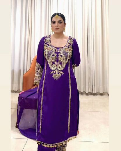 DESIGNER PARTY WEAR HEAVY EMBROIDERY SEQUENCE WORK 3 PIS SUIT SET single available wholesale