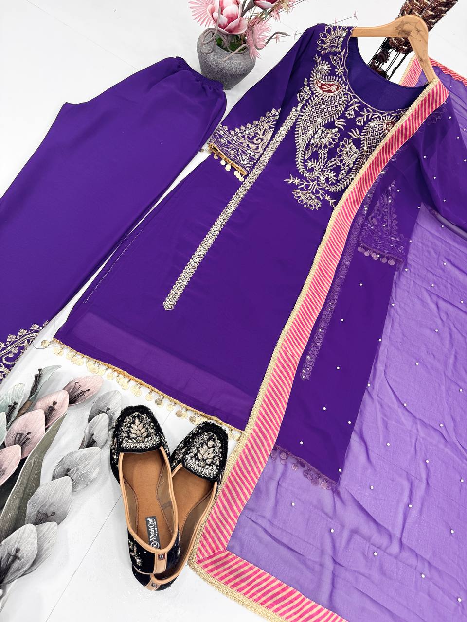 DESIGNER PARTY WEAR HEAVY EMBROIDERY SEQUENCE WORK 3 PIS SUIT SET single available wholesale